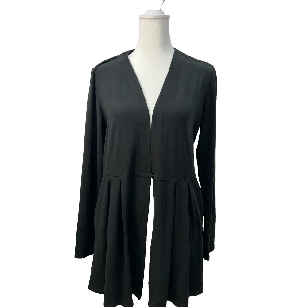 J. Jill Wearever Collection Duster Cardigan Sweater Pleated Knit Black S‎ NWT